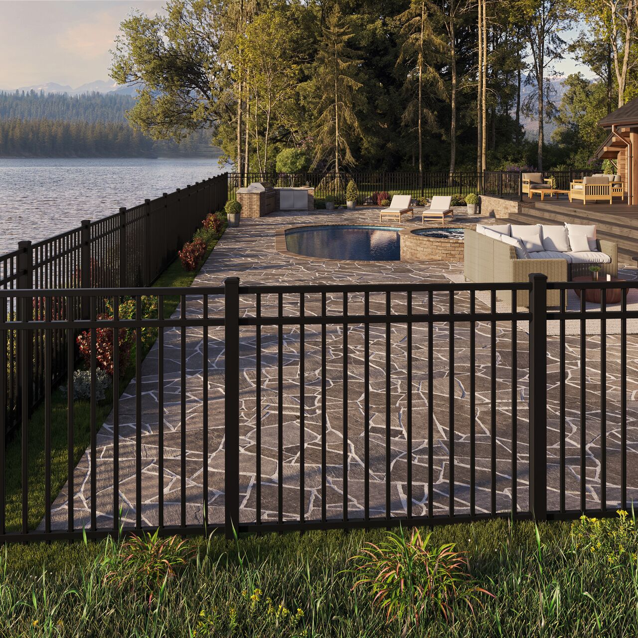 Manchester Composite fence installed around a waterfront outdoor space